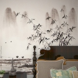 中式3D立体水墨山水风景竹子大型壁画客厅沙发电视背景墙纸壁纸