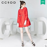 CCDD2016秋装新款专柜正品女时尚有型甜美纯色外套 高腰修身风衣