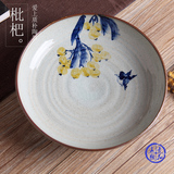 原创手绘釉下彩青花艺术陶瓷菜盘子中式古典质朴陶泥餐具景德镇