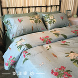 全棉床上用品美式田园清新红绿色碎花纯棉纯色床单被套四件套床笠