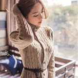2015秋季女装外套新品韩国加厚麻花长款开衫针织冬季毛衣女连衣裙