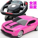 色充电动方向盘RC遥控车儿童迷你玩具赛车小轿车女孩遥控汽车粉红
