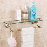 欧式五金卫浴挂件全铜单层玻璃植置物架浴室化妆台架带毛巾多功能