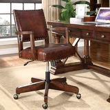 品之印 美式橡木实木书椅真皮电脑椅时尚办公转椅升降椅书房家具