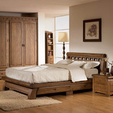 韩式家具仿古式榆木床实木卧室双人床带储物抽屉鸡翅木单人平板床