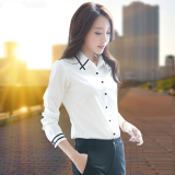 白衬衫女长袖韩范学院风职业装雪纺女士衬衣春装新款女装2016寸衫