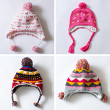 秋冬季保暖儿童帽子 女童宝宝针织护耳帽 粉色毛绒线套头帽公主帽