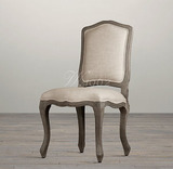 W1962出口美国美式乡村橡木实木复古古董法式驼背软垫餐椅