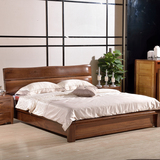 黄金胡桃木全实木床1.8 1.5米 简约现代中式高箱储物床硬板床婚床
