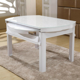 欧式简约玻璃圆桌 现代实木白折叠小户型饭桌 伸缩餐桌椅组合6人