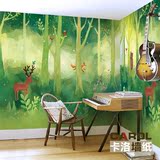 绿色儿童房墙纸 卧室床头背景墙壁纸 卡通无纺布壁纸 大型壁画