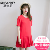 大红色短袖雪纺连衣裙女装韩国2016夏装新款小清新娃娃衫百褶裙子