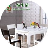 烤漆圆形桌子现代实木饭桌型饭桌折叠钢化玻璃6人餐桌椅组合伸缩