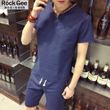 夏季男士亚麻棉休闲套装大码麻料短袖T恤复古中国风运动套装男