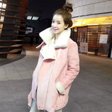 2015韩版羊羔毛加厚仿皮毛时尚女装外套 粉色中长款羊毛大衣