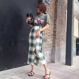 韩国2016夏装新款复古高腰格子半身裙系带开叉显瘦包臀中长裙