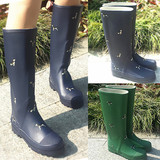 韩国新款时尚高筒雨靴女长筒水靴女式印花春夏防滑雨鞋显瘦