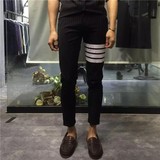 韩国大牌时尚条纹TB修身九分休闲裤男英伦九分裤 有搭配的套装