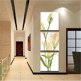 现代客厅无框画玄关走廊装饰画竖版三联挂画壁画过道墙画郁金香竖