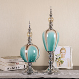 奢华新古典美欧式样板间家居客厅软装饰品 蓝色陶瓷摆件台灯摆设