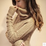 秋冬季中长款韩版高领堆堆领加厚打底毛衣女 长袖套头粗线羊毛衫