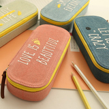 娜小屋韩国文具创意男女学生文具盒铅牛仔布笔袋字母布艺笔盒笔袋