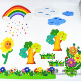 幼儿园教室墙面布置环境布置主题材料 黑板报雨后彩虹苹果树