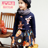 韩国韩版童装春秋新款儿女童两件套装卡通毛衣+印花半裙百搭纯棉