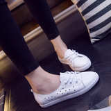 夏季韩版系带真皮镂空小白鞋女板鞋学生鞋低跟跑步鞋休闲平底单鞋
