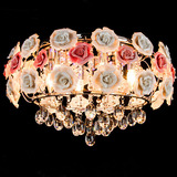 浪漫田园水晶吊灯 玫瑰陶瓷花朵LED水晶灯饰 餐厅灯客厅卧室灯具