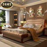 LKWD 皮艺床 真皮床 双人床 简约现代实木床1.5米1米8婚床榻榻米
