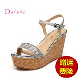 Daphne/达芙妮2015夏季新款时尚防水台高跟凉鞋 优雅搭扣坡跟女鞋