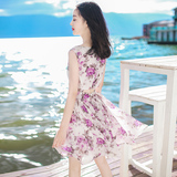 2016夏季新款女装短款无袖雪纺连衣裙波西米亚海边度假沙滩裙短裙