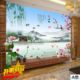 大型壁画客厅沙发墙纸山水忆江南风景电视背景墙布中式3D壁纸荷花