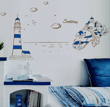 蓝白色地中海风景 客厅卧室贴画电视背景 墙上装饰品墙壁贴纸