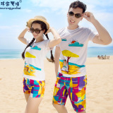 海边蜜月情侣装夏装套装2016大码韩国男女短袖t恤宽松速干沙滩裤