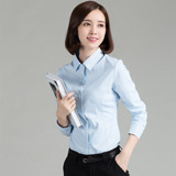春季白色商务长袖职业衬衫纯棉修身气质工作服女显瘦正装寸衫方领