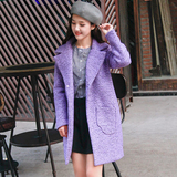 韩国2015冬装新款韩版宽松显瘦中长款大码毛呢外套女茧型呢子大衣