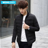 WOOG2005韩版男装轻薄棉衣男 2015冬装新款青年修身蓝色棉袄外套