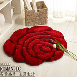 欧式3D立体丝红色玫瑰花圆形婚庆地毯客厅卧室转椅吊篮电脑椅地垫