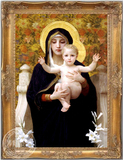瑞堂 欧式油画手绘壁炉玄关挂画 天使基督画 圣母玛利亚与百合花