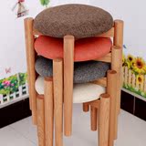 日式实木圆凳时尚简约创意布艺软垫矮凳餐桌凳凳子成人小椅凳