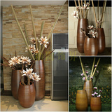 品牌经典螺纹落地土陶罐粗陶组合大花瓶插花陶瓷摆件可配干枝和花