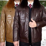 2015新款冬季中老年皮夹克羽绒服男中年商务休闲男士皮衣短款外套