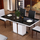 简约现代餐桌椅组合6人长方形餐桌伸缩多功能饭钢化玻璃餐桌折叠