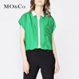 MO&Co.夏季款撞色翻领假两件无袖衬衫 时尚箱型包肩衣袖女装 moco