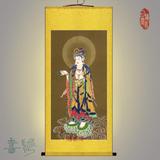 西方三圣观音菩萨佛像 画像 佛教佛堂结缘挂画已装裱丝绸画卷轴画
