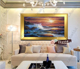 海景风景油画纯手绘玄关中式油画客厅酒店装饰画海浪大海日出油画