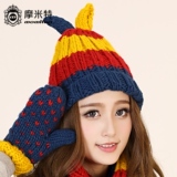 momiton 韩版冬天时尚休闲兔耳朵女帽 户外保暖毛线帽子