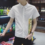 卡宾夏季短袖男士宽松衬衣居家韩版常规方领短袖衬衫青春流行衬衫